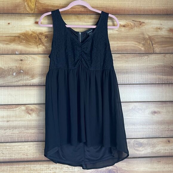 Torrid Tops - Torrid Tunic Top Womens 0X Black Sleeveless Lace‎ Fit Flare Zip Whimsigothic